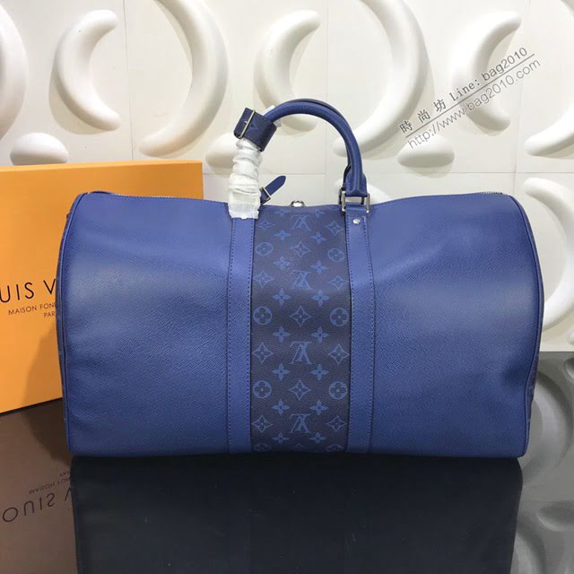 LV包包 LV新款旅行包 M53766 Keepall 50 Bandoulière旅行袋 LV海軍藍男士旅行袋  ydh3736